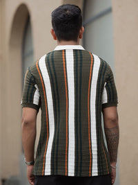 Powerlook Men Striped Polo Collar Pure Cotton T-shirt