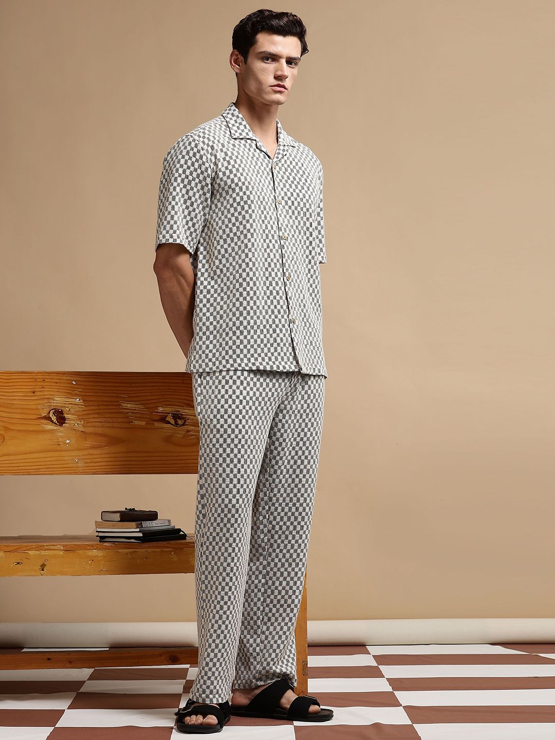 Eszett Checked Pure Cotton Shirt Collar With Trousers Co-Ord Set