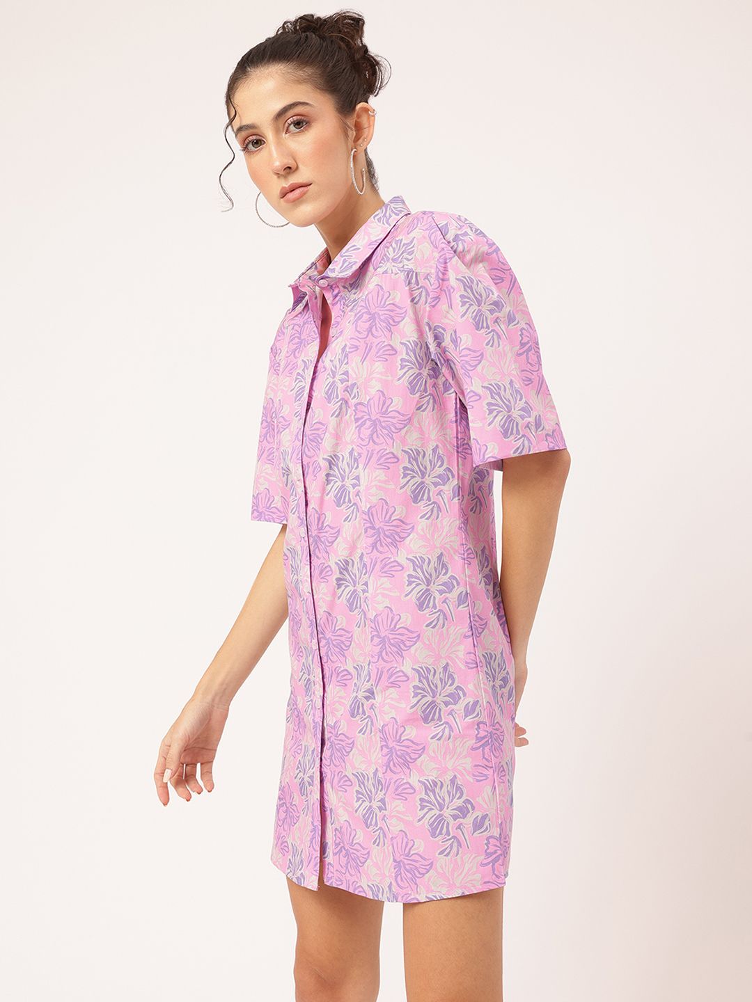 DressBerry Motifs Floral Print Mini Shirt Dress