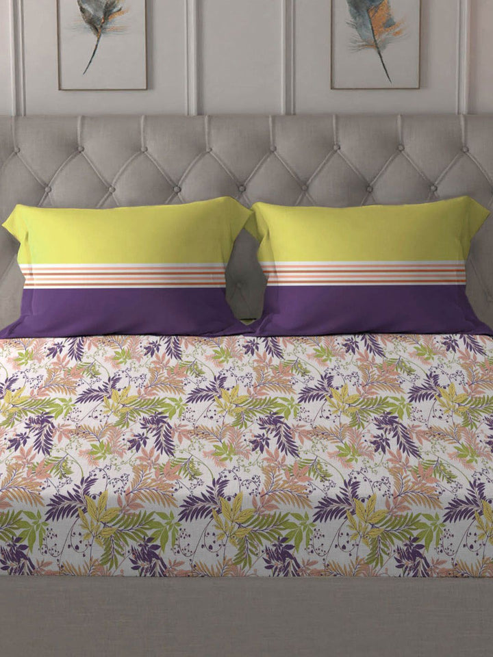 MYTRIDENT Firefly Purple Dusk & Dawn Flat 144TC King Pure Cotton Bedsheet Set