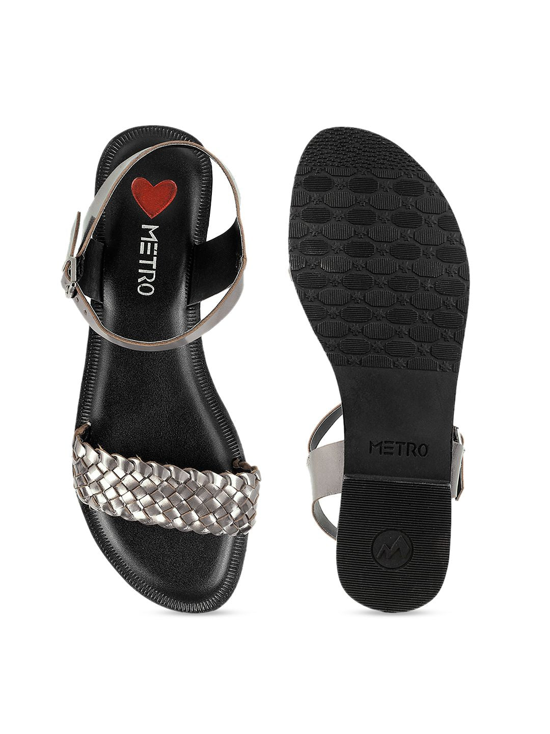 Metro Women Taupe Woven Design Open Toe Flats