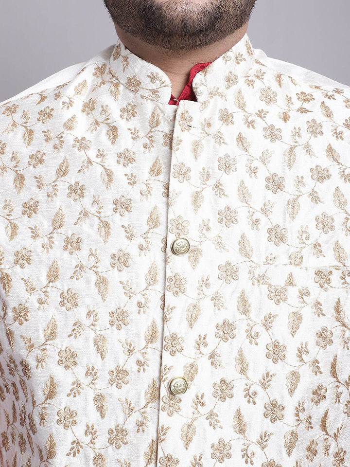 SOJANYA PLUS Paisley Embroidered Kurta With Pyjamas & Nehru Jacket