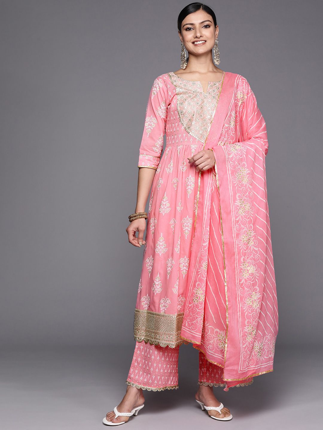Libas Women Ethnic Motifs Embroidered Pure Cotton Kurta With Palazzos & With Dupatta