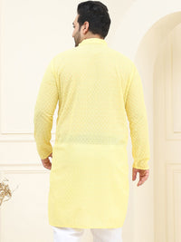 SOJANYA PLUS Size Men Yellow Ethnic Motifs Embroidered Pure Cotton Kurta