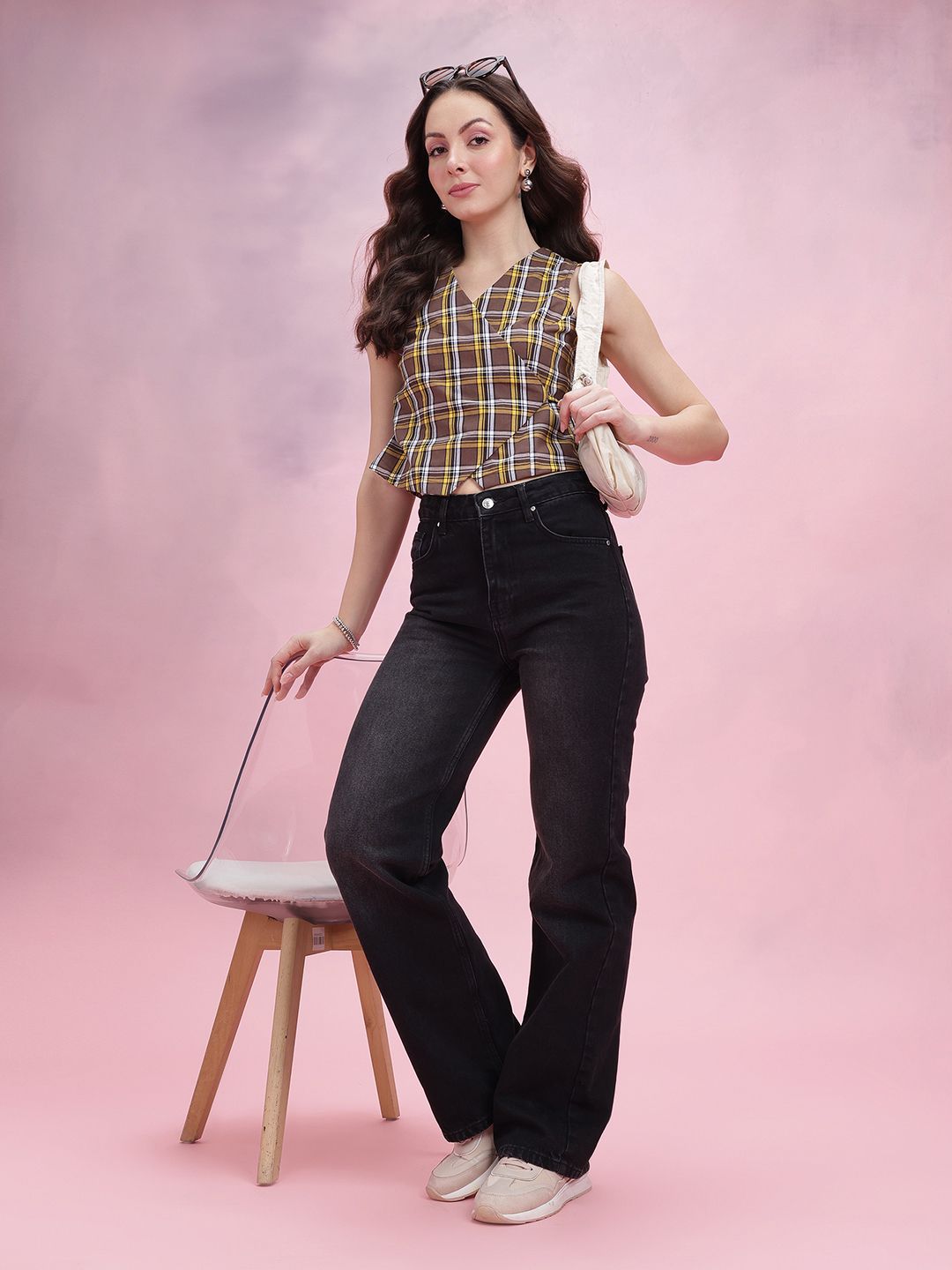 DressBerry Checked Wrap Top With Waist Tie-Ups