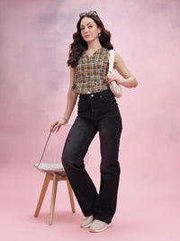DressBerry Checked Wrap Top With Waist Tie-Ups