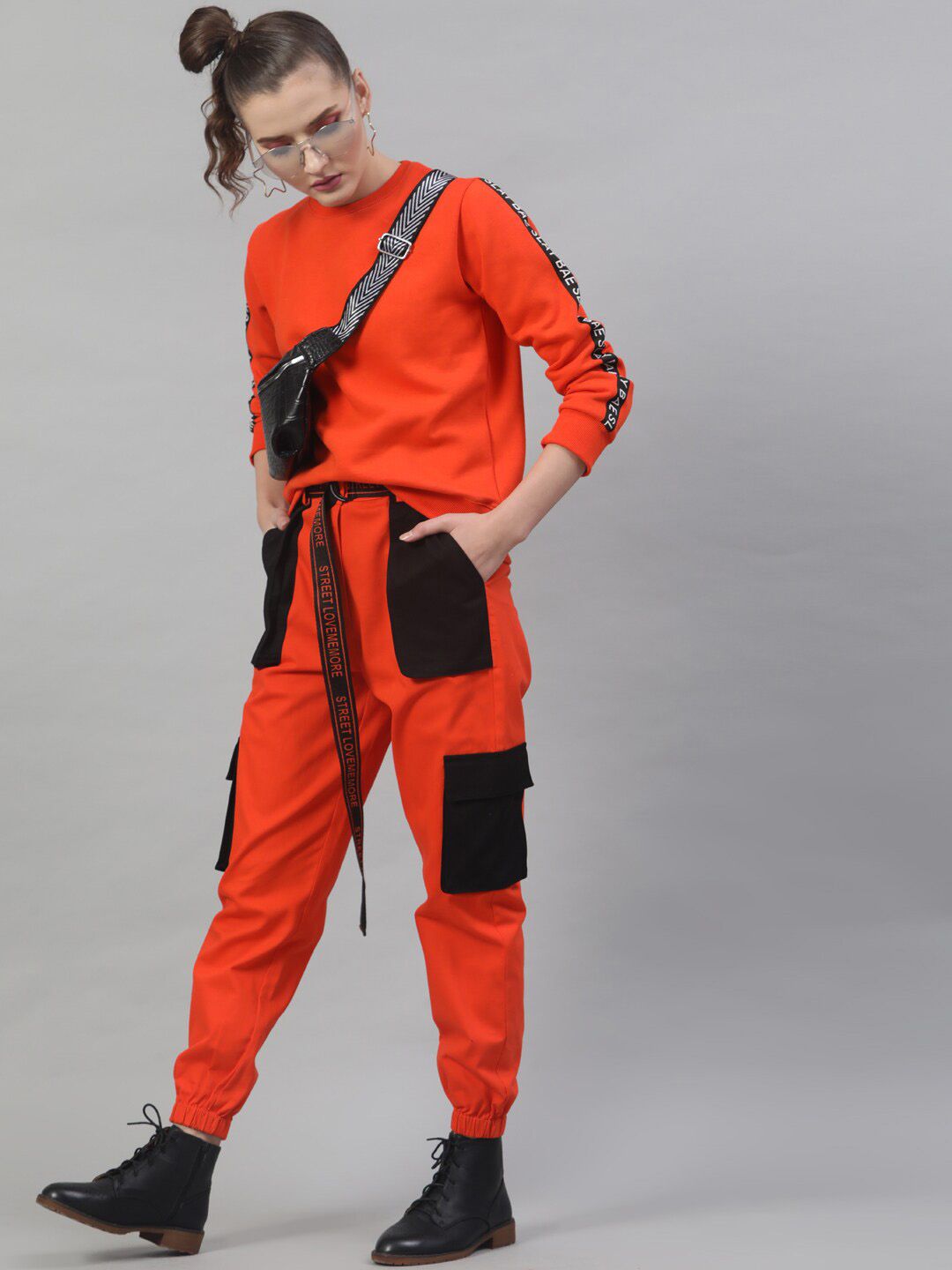 STREET 9 Women Pure Cotton Orange Solid Sweatshirt