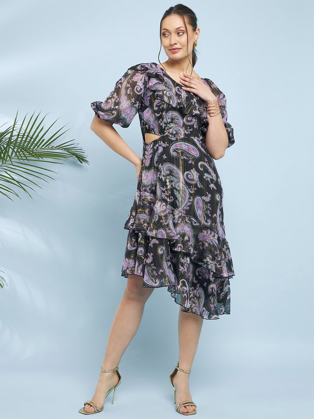Antheaa Floral Printed Flared Sleeve Fit & Flare Dress