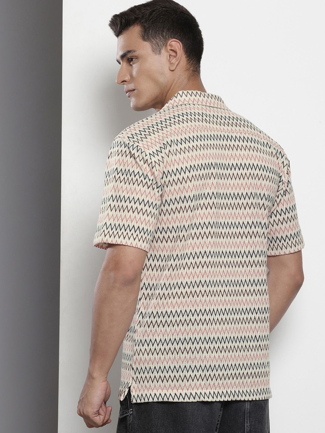 The Indian Garage Co Men Relaxed Fit Textured Lace Crochet Resort Wear Shirt