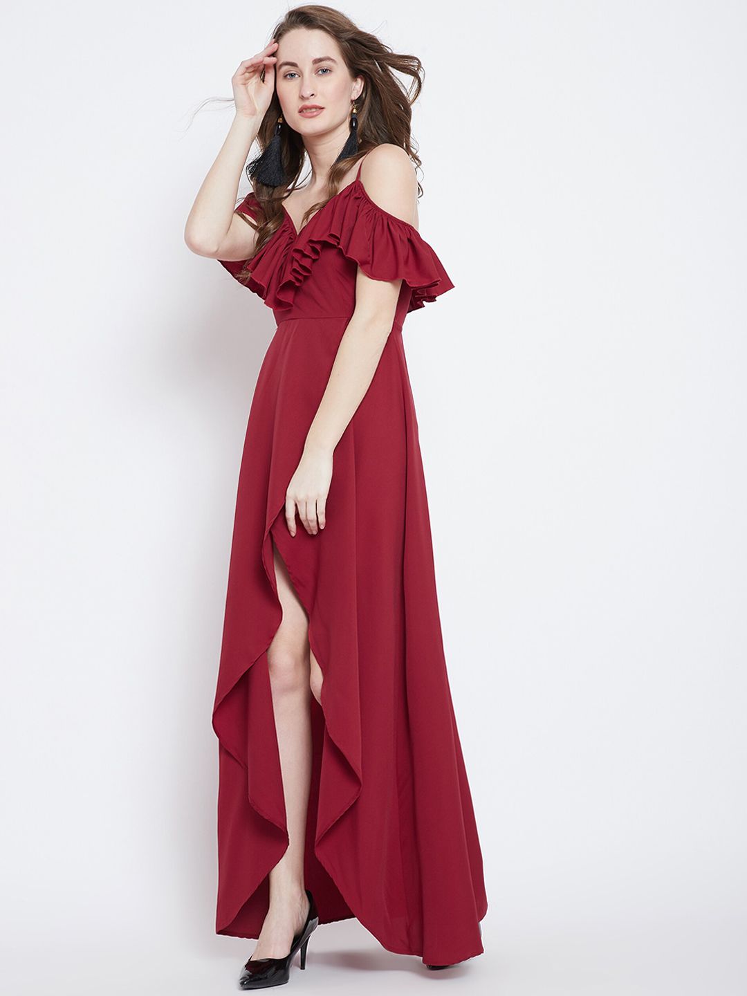 Berrylush Women Red Solid Maxi Dress