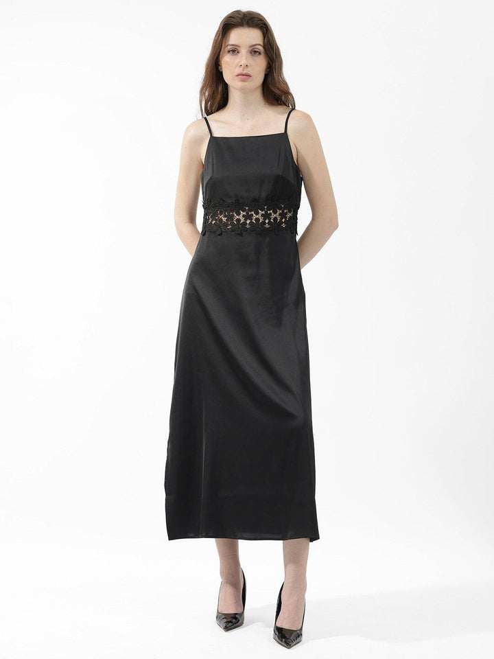 RAREISM Shoulder Straps Lace Inserts Fit & Flare Midi Dress