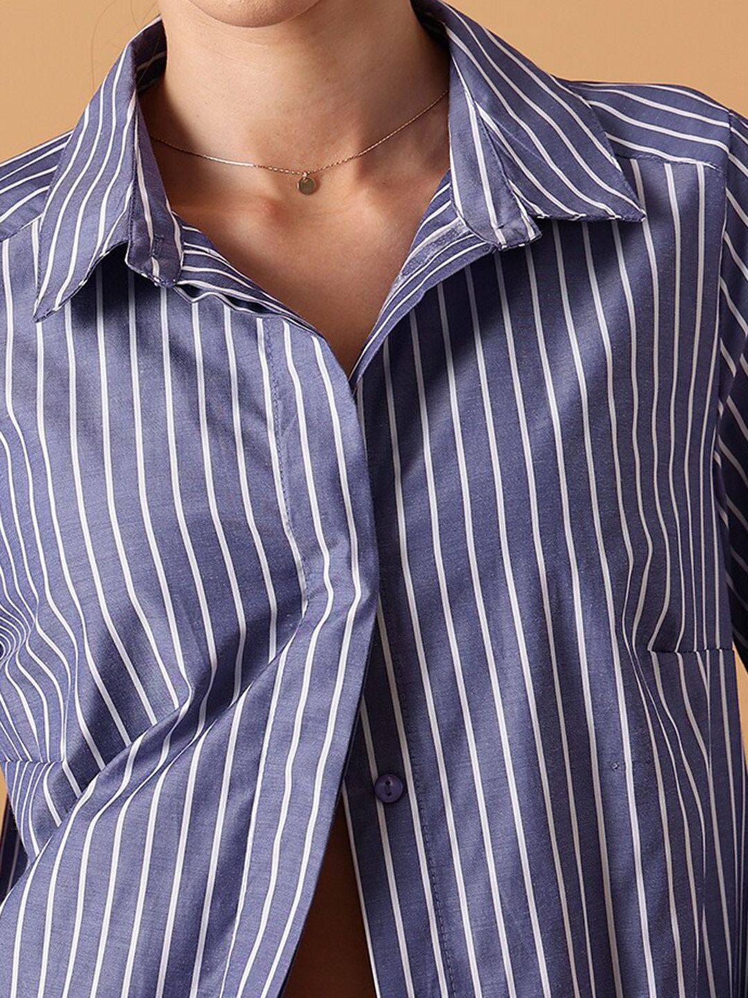 STREET 9 Comfort Oversized Striped Spread Collar Long Sleeve Cotton Shirt