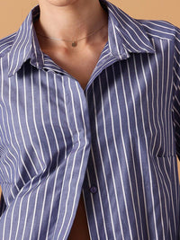 STREET 9 Comfort Oversized Striped Spread Collar Long Sleeve Cotton Shirt