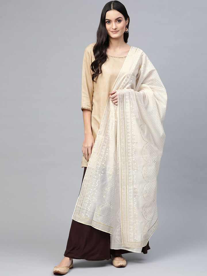 W Off-White & Golden Printed Dupatta