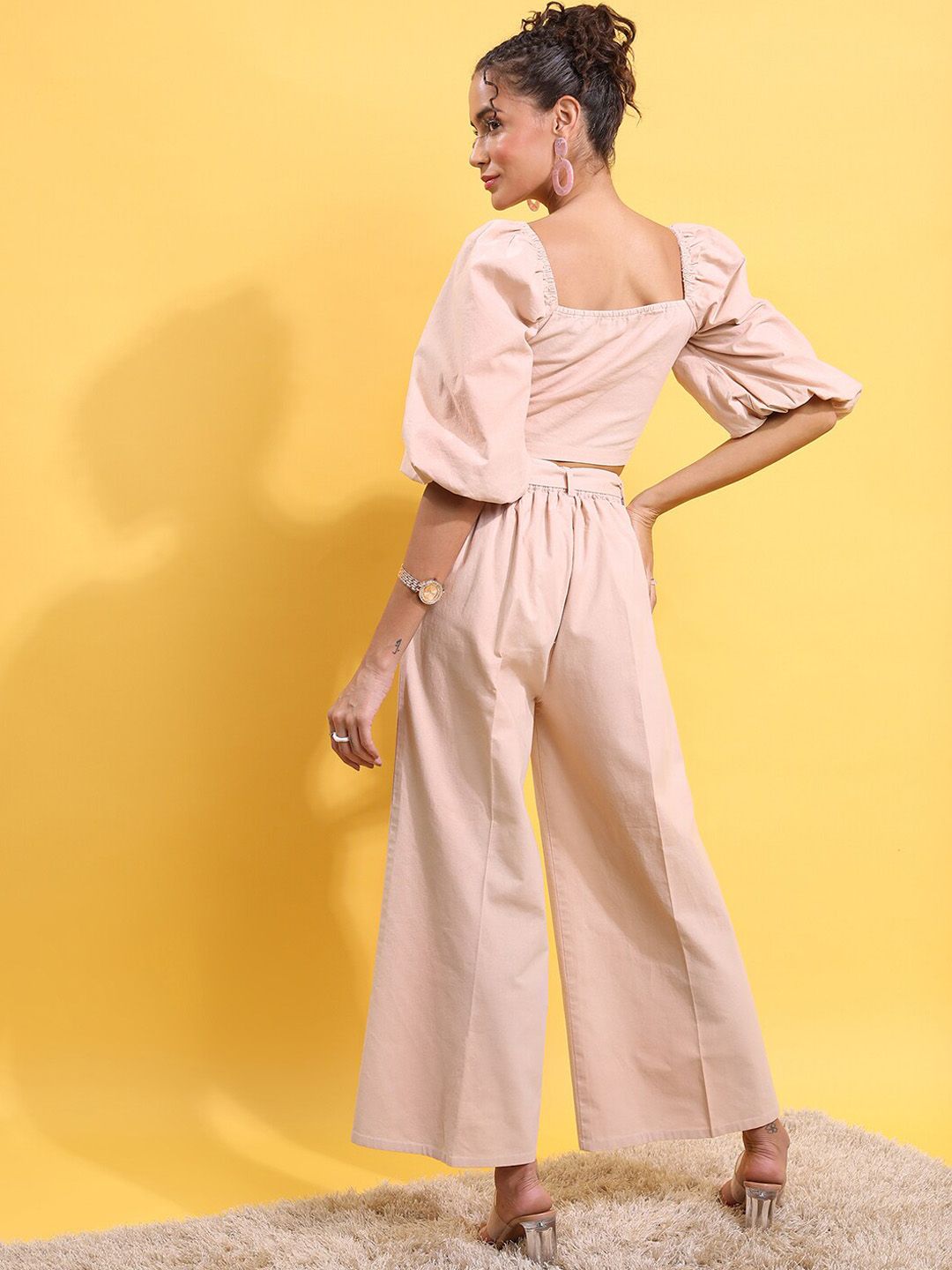 Tokyo Talkies Cropped Top With Flared Trouser & Belt