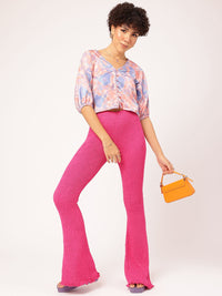 DressBerry Abstract Art Printed Puff Sleeve Shirt Style Crop Top