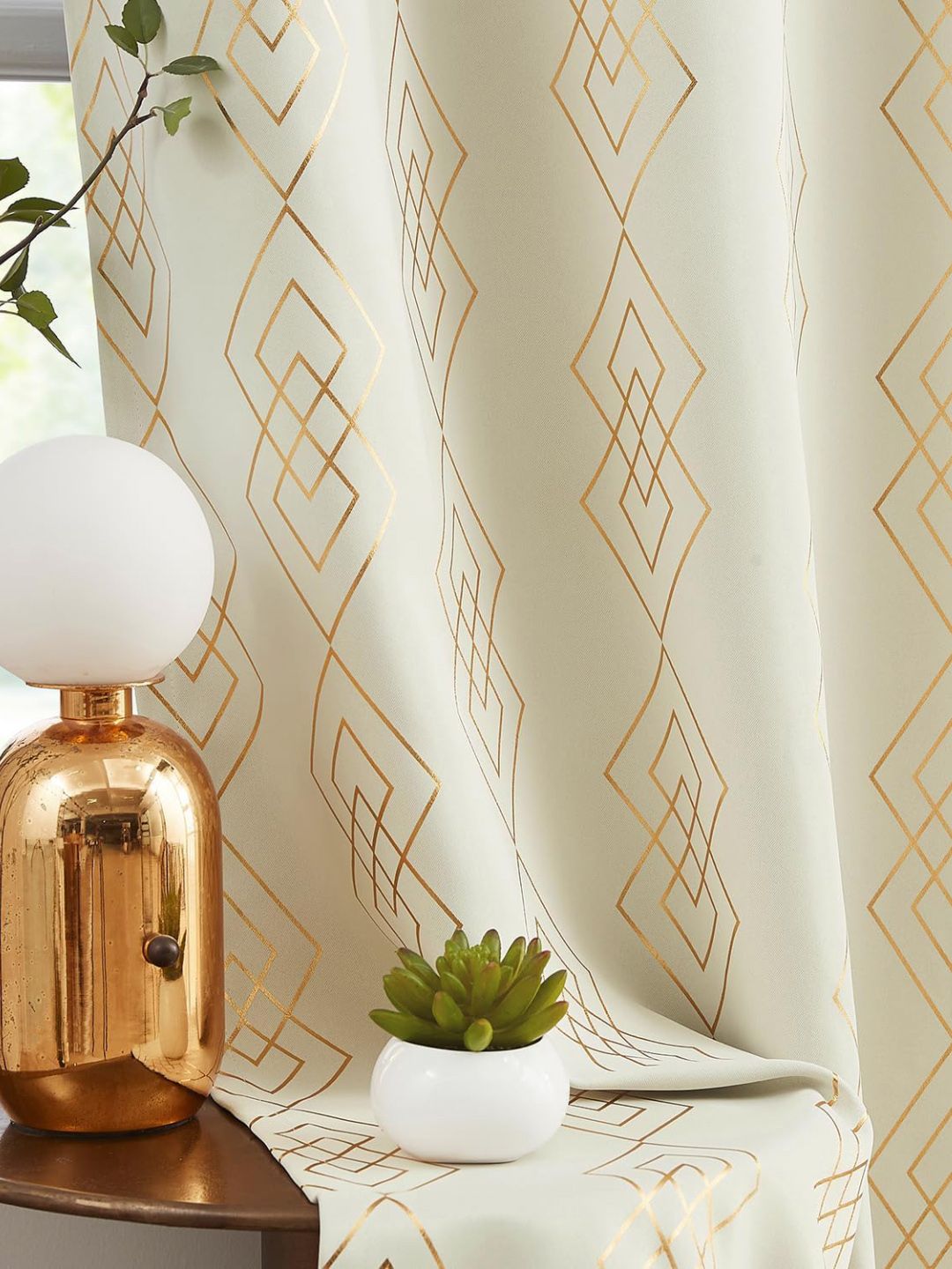 RUANG BANDAR Beige &amp; Yellow Geometric Printed Black Out Tirai Pintu