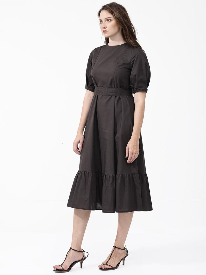 RAREISM Short Sleeves Mandarin Collar Cotton A-Line Midi Dress