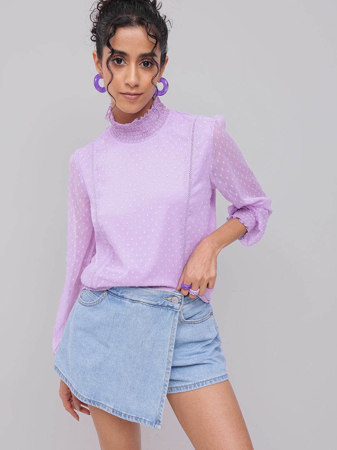 DressBerry Soft Serenity Dobby Poet Sleeves Top