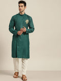 SOJANYA Men Green Solid Pure Cotton Kurta