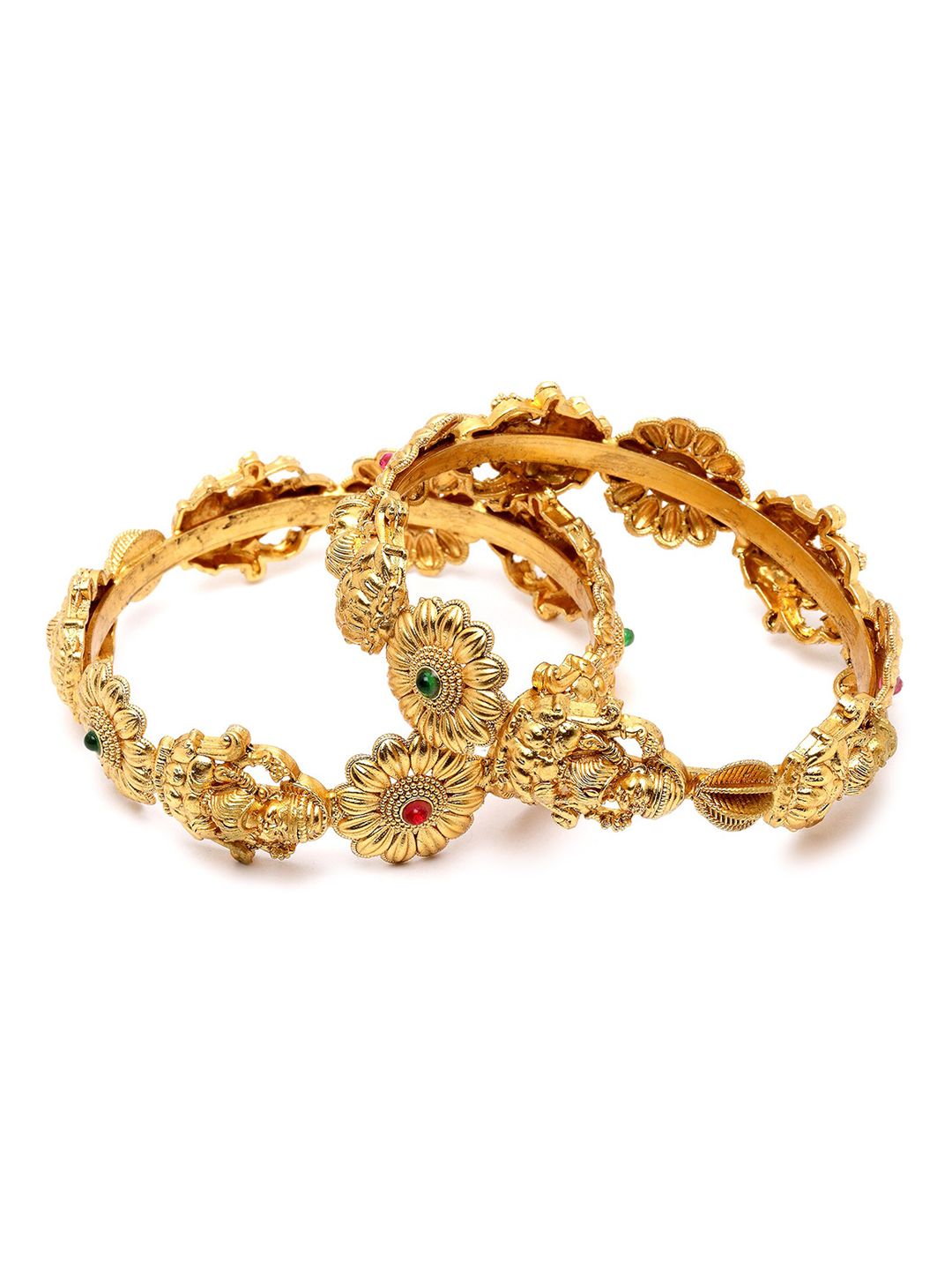 KARATCART Set Of 2 Gold-Plated Kundan-Studded Bangles