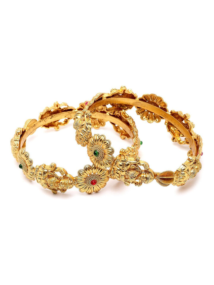 KARATCART Set Of 2 Gold-Plated Kundan-Studded Bangles