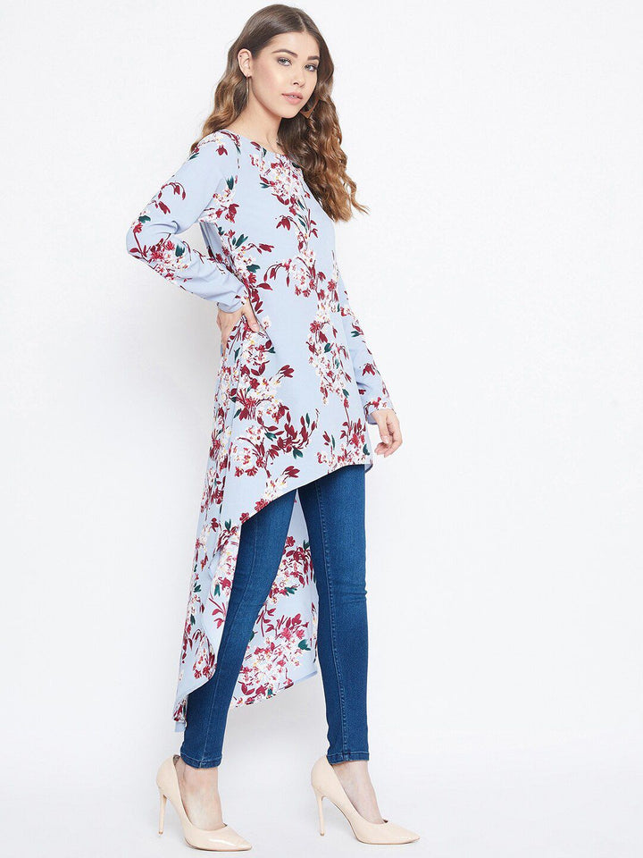Berrylush Women Blue Printed High-Low Top