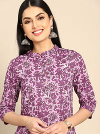 Anouk Women Purple & White Pure Cotton Ethnic Motifs Printed Kurta