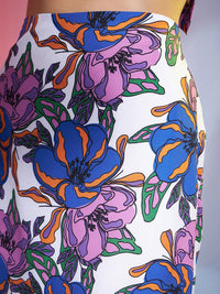 SASSAFRAS Purple & White Floral Printed Top With Skirt & Blazer Co-Ords