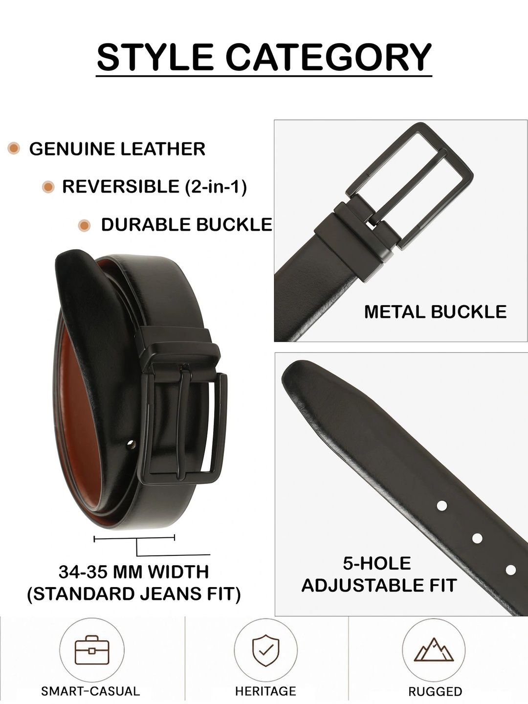 Teakwood Leathers Men Textured Leather Reversible Formal Belt