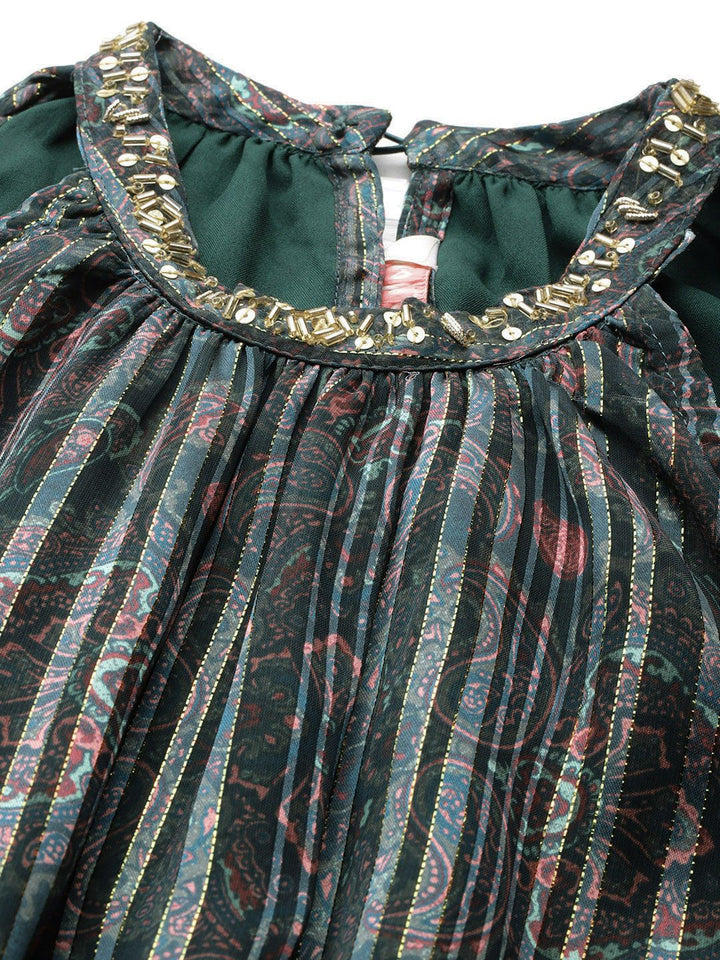 all about you Ethnic Motifs Printed Lurex Stripe Georgette Maxi Dress