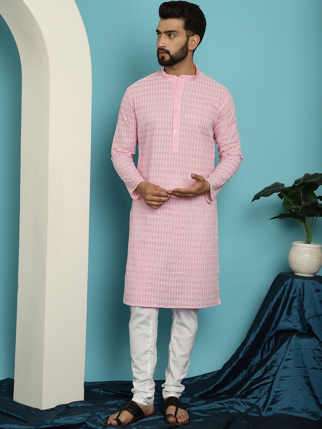 SOJANYA Kurta Pure Cotton Sulam dengan Set Pijama
