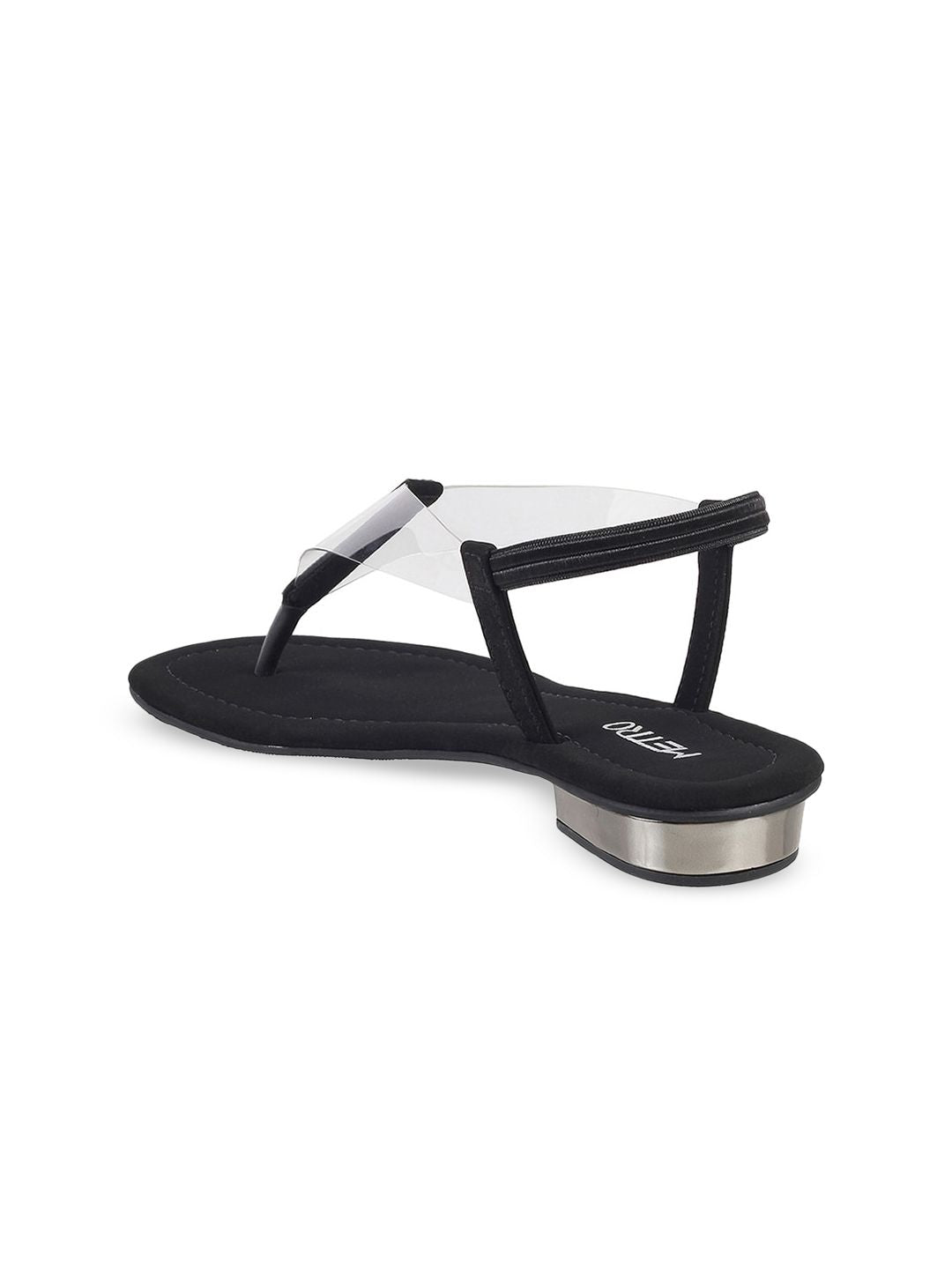 Metro Women Black Embellished T-Strap Heels