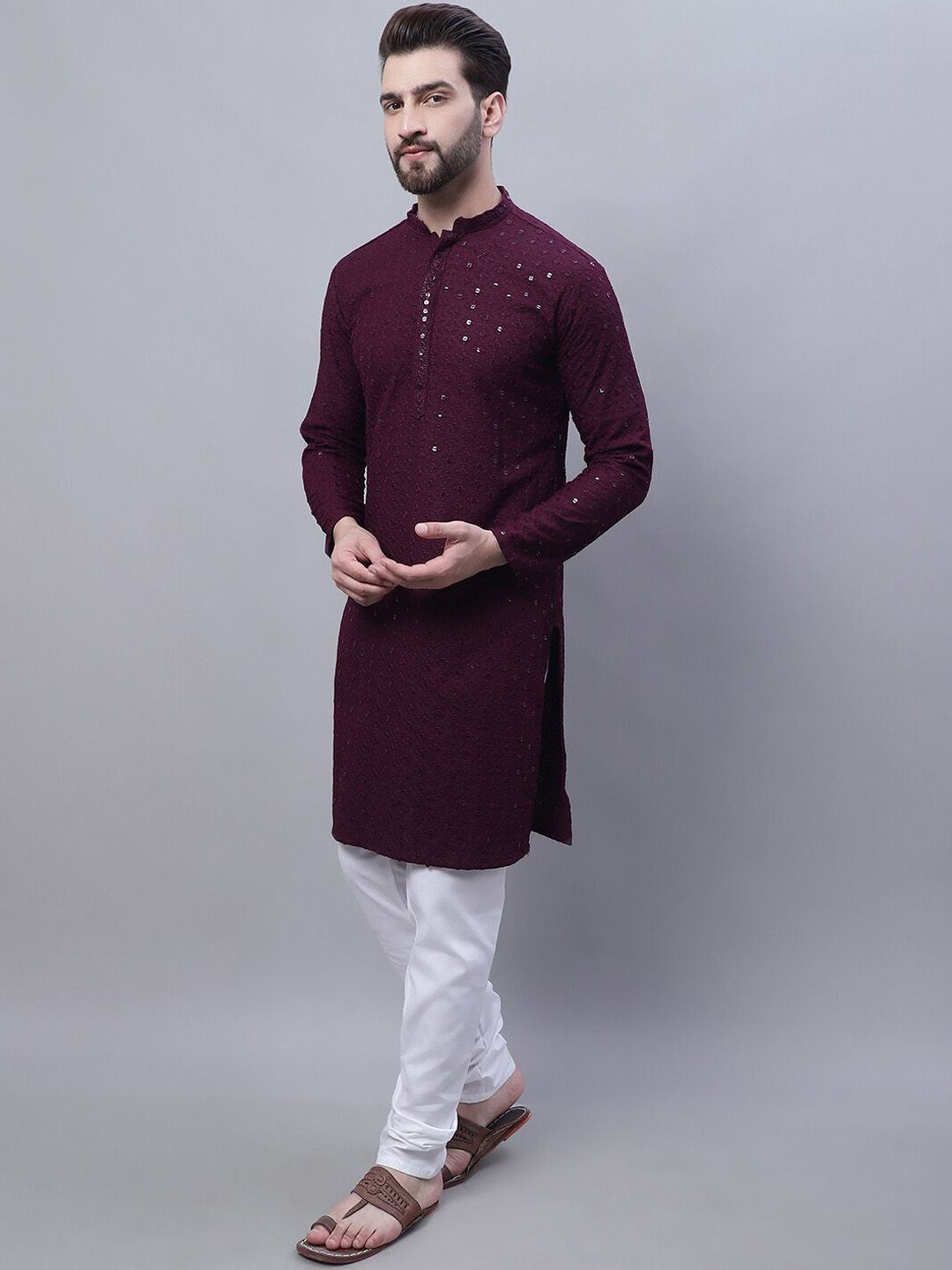 SOJANYA Kurta Kapas Tulen Bersulam Labuci Lelaki Dengan Kurta Churidar & Nehru