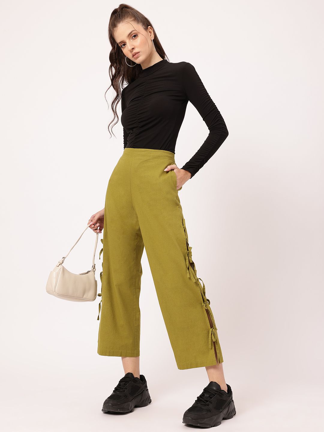 DressBerry Women Bow-Up Cropped Trousers