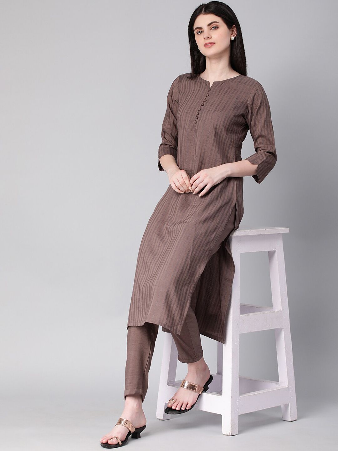 KALINI Striped Straight Kurta with Trousers