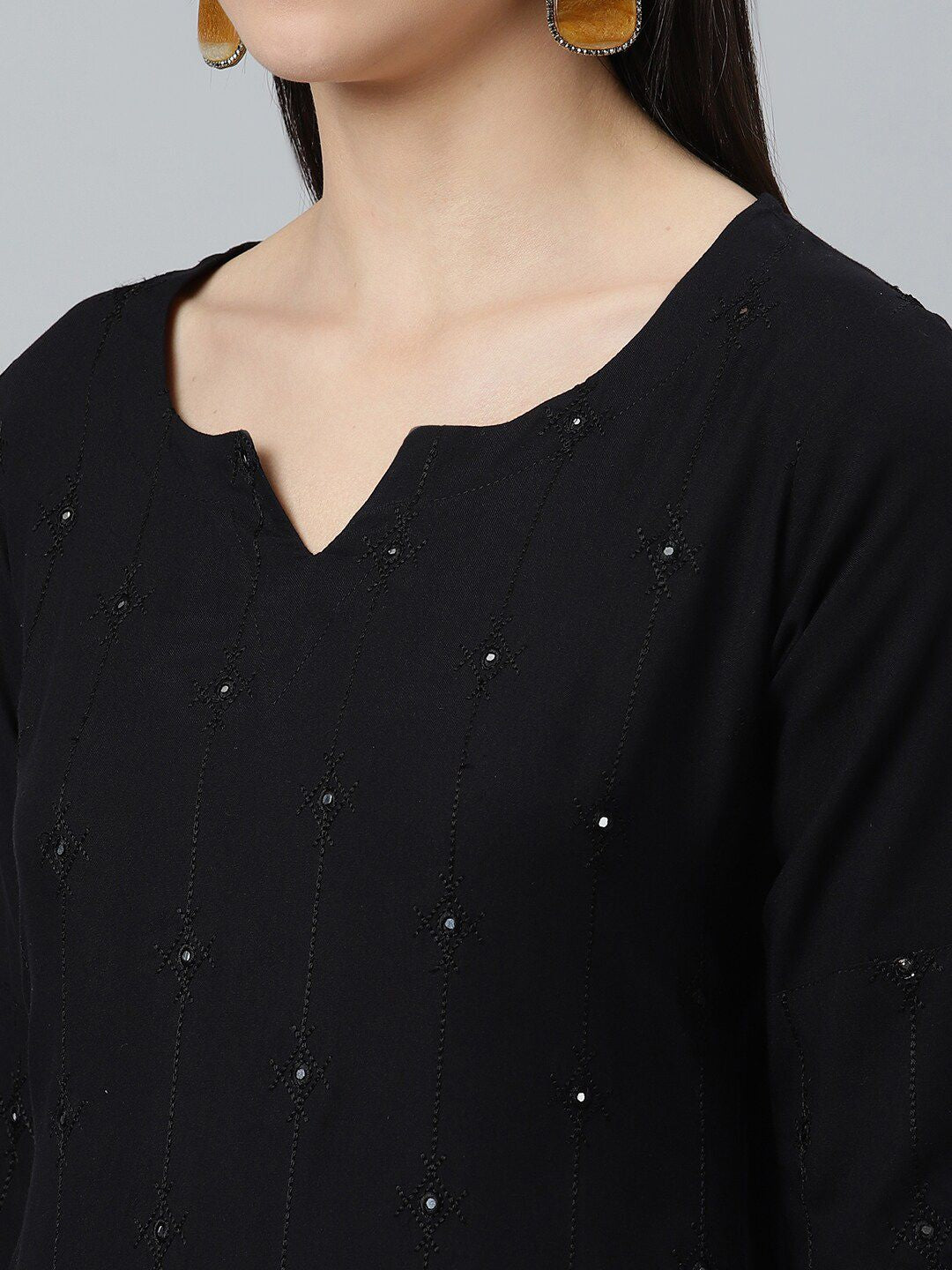 Libas Women Black Embroidered Kurta