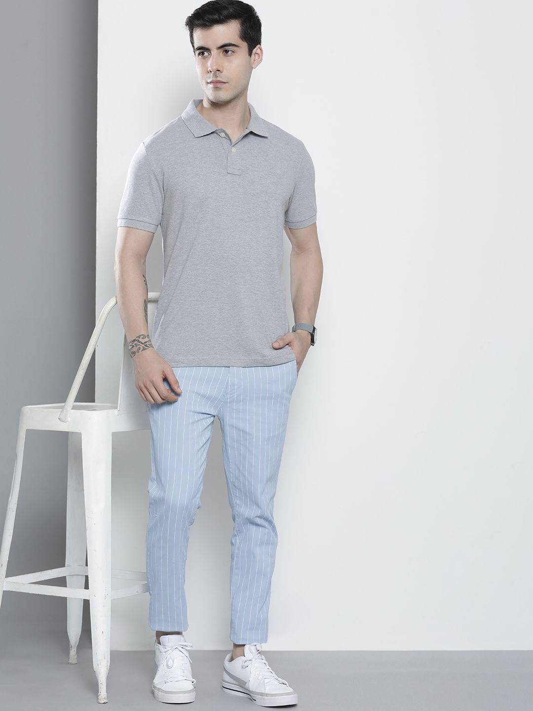 The Indian Garage Co Men Blue Striped Trousers