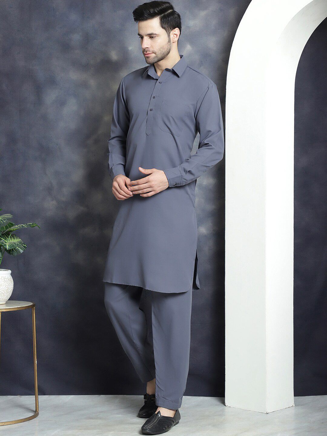 Jompers Shirt collar Regular Pathani Kurta With Salwar