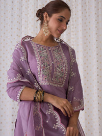 Indo Era Floral Embroidered Round Neck Thread Work Kurta with Trousers & Dupatta