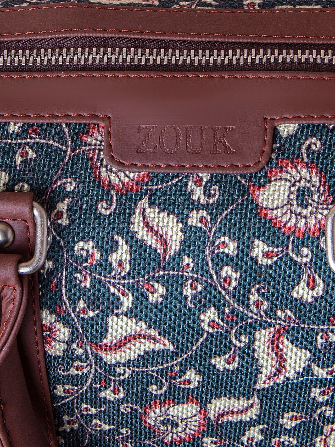 ZOUK Blue Floral Printed Structured Handheld Bag with Tasselled