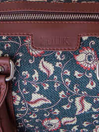 ZOUK Blue Floral Printed Structured Handheld Bag with Tasselled