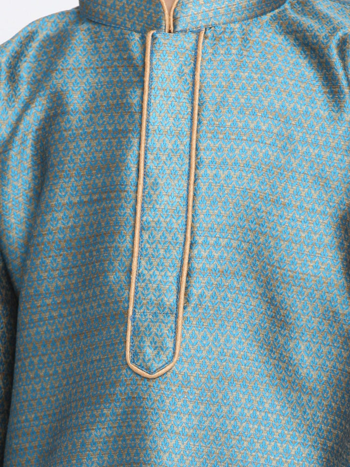 VASTRAMAY Boys Blue & Beige Self Design Kurta with Churidar