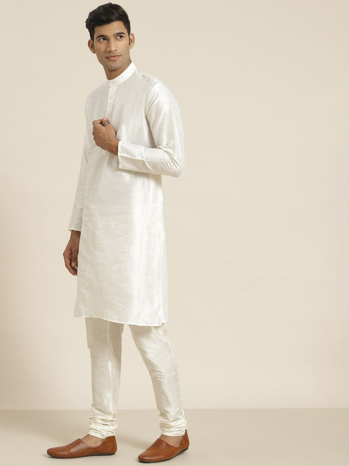 SOJANYA Men Cream-Coloured Kurta with Churidar