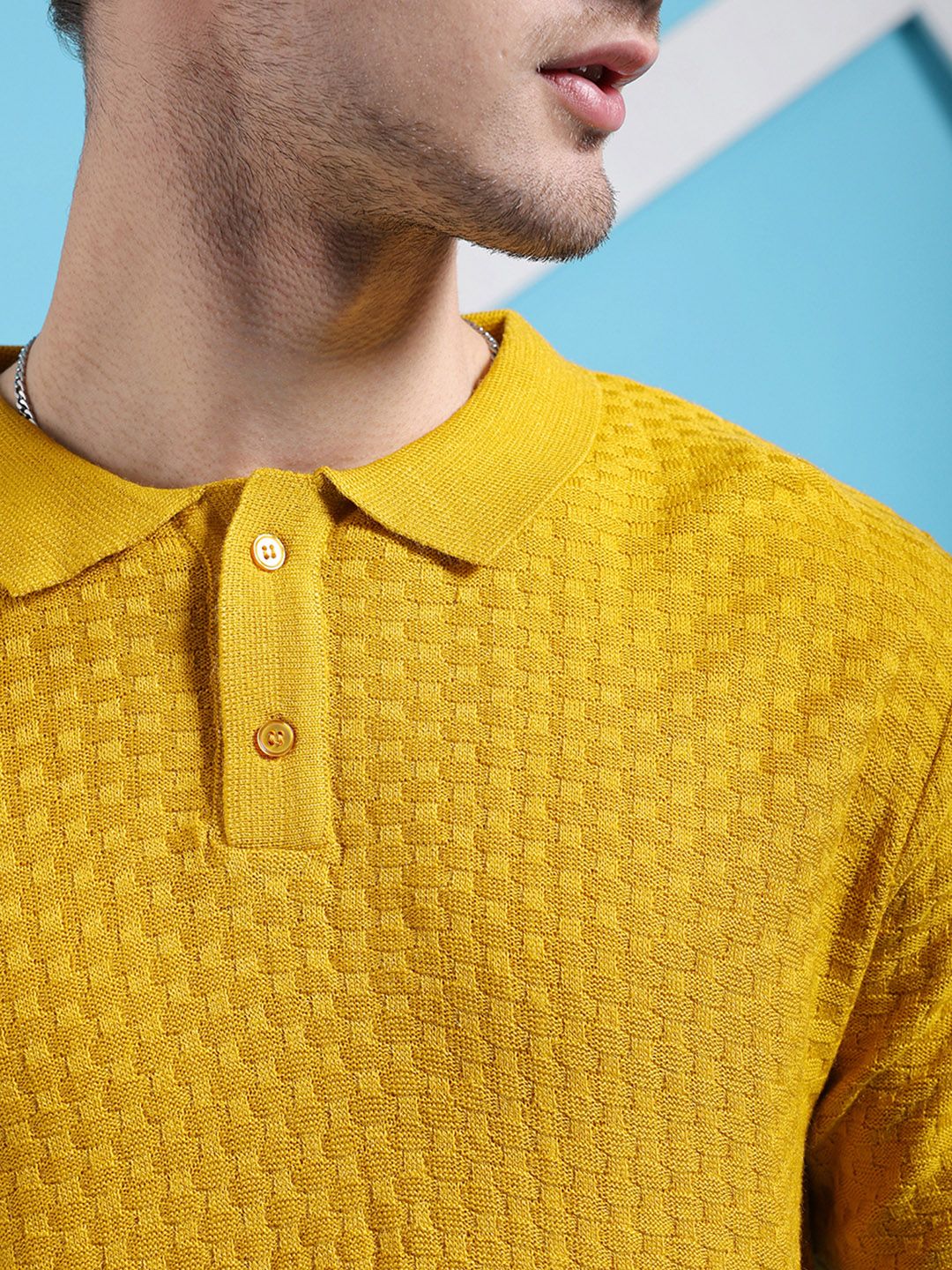 The Indian Garage Co Self Design Polo Collar Acrylic Pullover Sweater