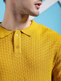 The Indian Garage Co Self Design Polo Collar Acrylic Pullover Sweater