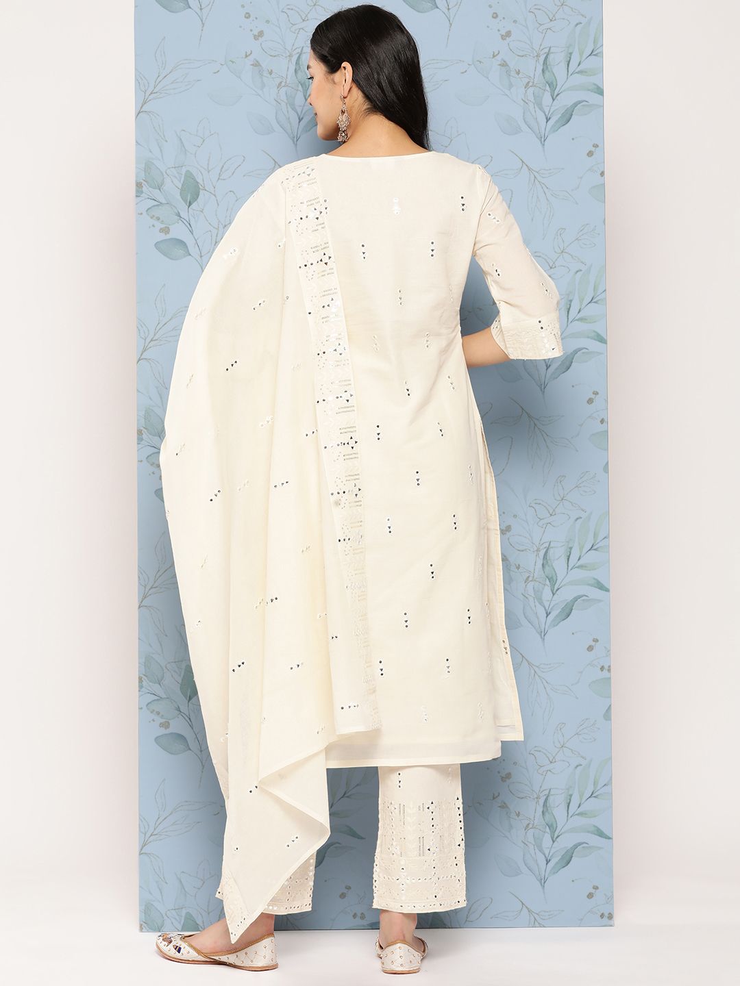 Libas Women Embroidered Mirror Work Pure Cotton Kurta With Palazzos & With Dupatta