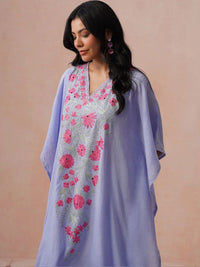 House of Chikankari Wanita Sulaman Bunga Lengan Panjang Kerja Benang Krep Bunga Kaftan Kurta