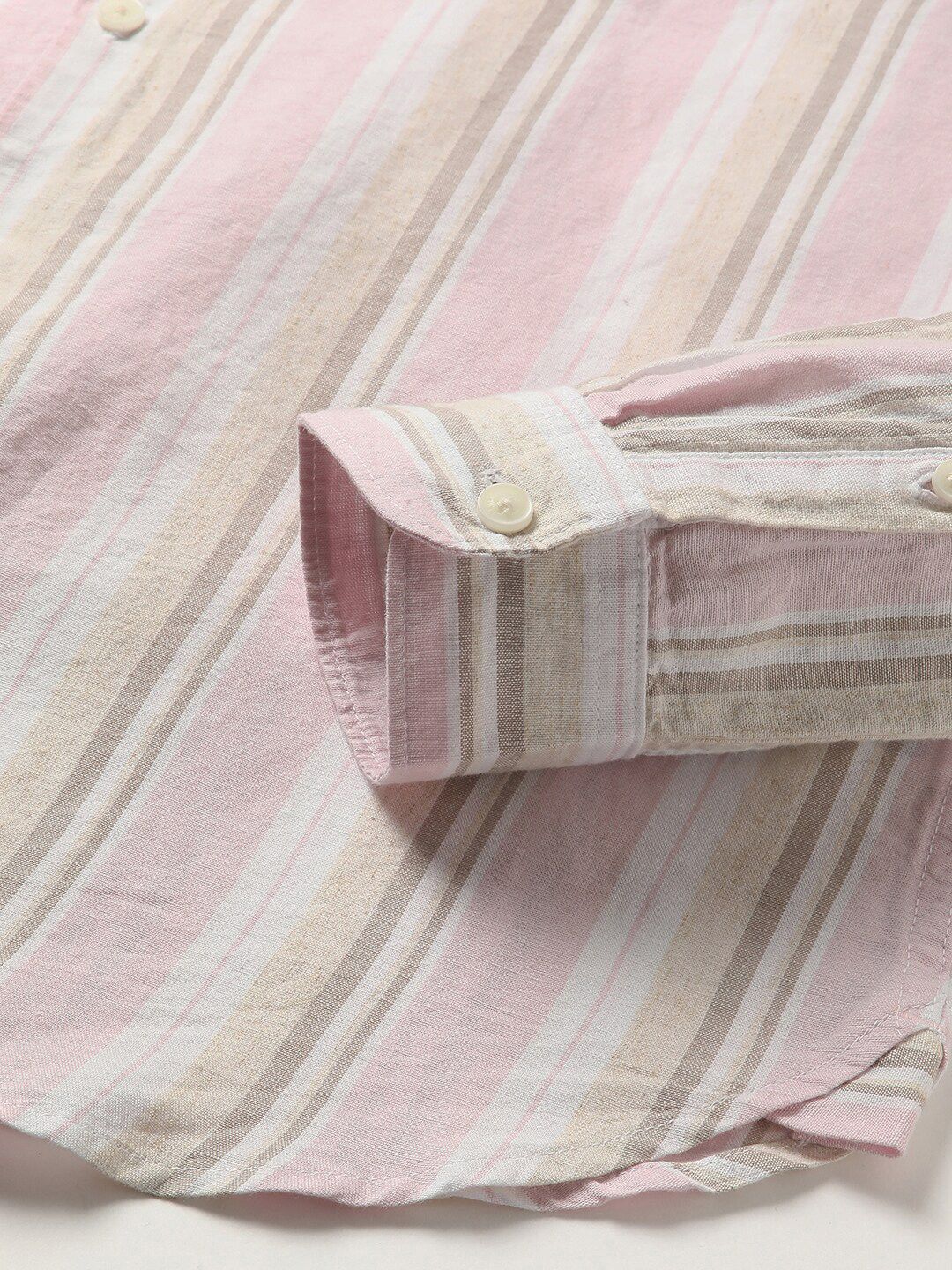 THE BEAR HOUSE Slim Fit Vertical Striped Button-Down Collar Cotton Linen Casual Shirt