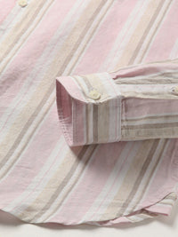THE BEAR HOUSE Slim Fit Vertical Striped Button-Down Collar Cotton Linen Casual Shirt